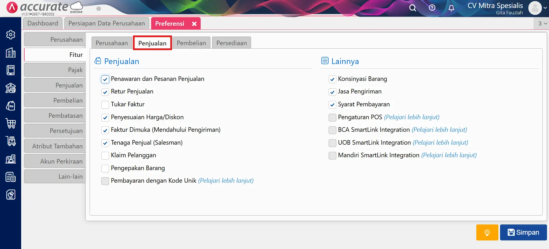 cara mengatur fitur dasar Accurate Online